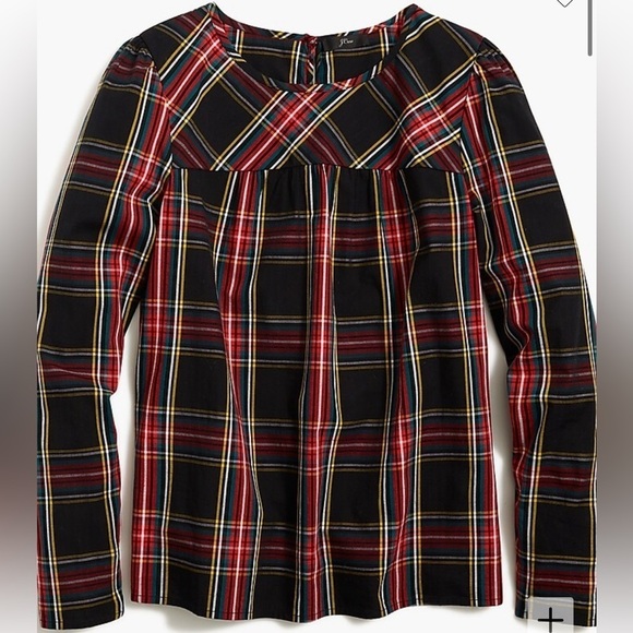 J. Crew Tartan puff-sleeve top in stretch poplin Size Medium - Picture 1 of 13